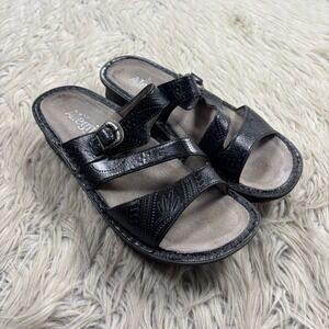 Alegria Women's 38 US 8 Colette Black Bandana Stamped Strappy Sandals Western